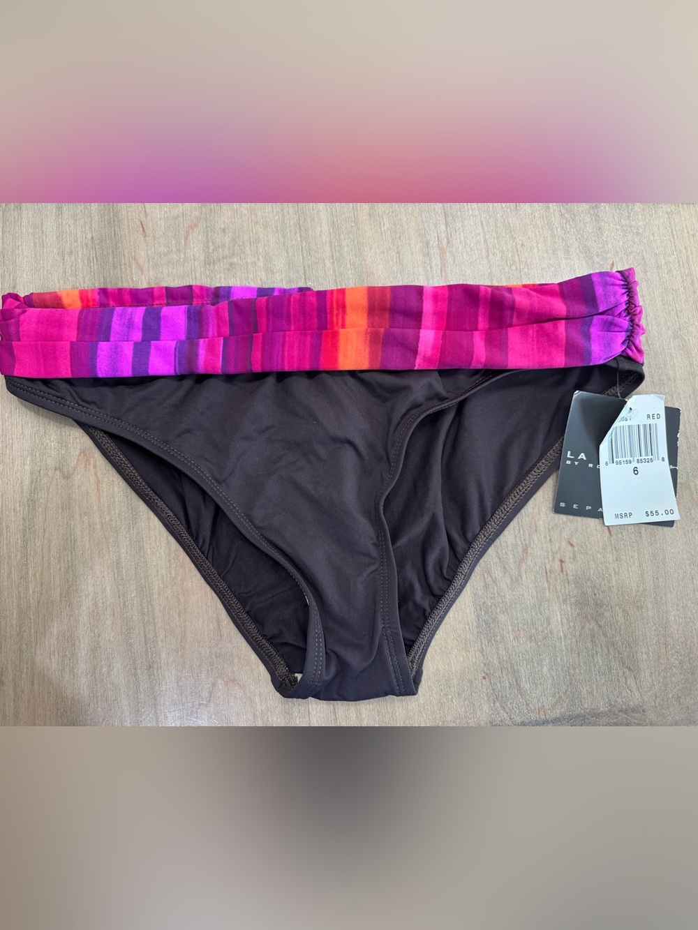 LA BLANCA Women's Size 6 Brown Pink Red Orange Bikini Bottom Swimwear NWT